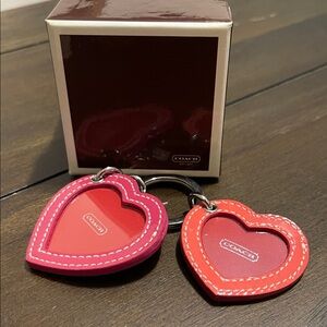 Coach Dual Heart Keychain in Red and Pink